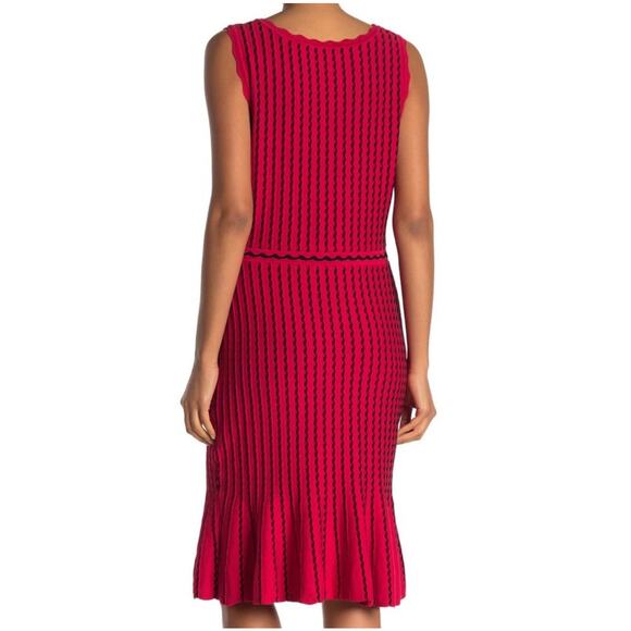 Nina Leonard Striped Sleeveless Sweater Dress Tulip Hem Lightweight Red Black S - Picture 8 of 13